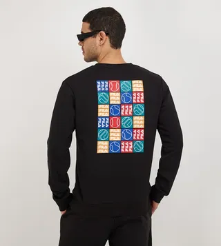 Graphic Printed Back Crew Neck Sweater