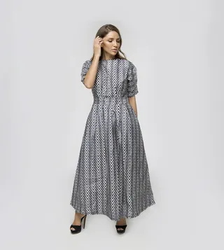 Chevron Print Organza Midi Dress