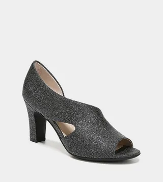 CAREN Peep Toe Glittered Pumps