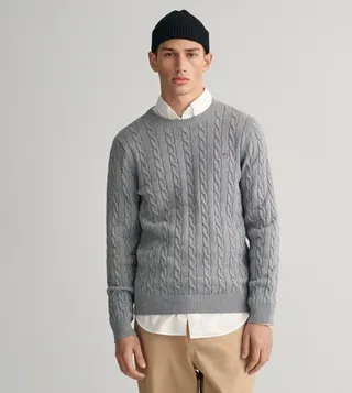 Cotton Cable Knit Crew Neck Sweater