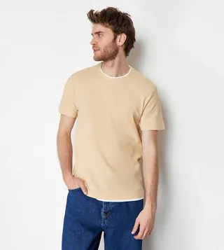 Textured Contrast Trim T-Shirt