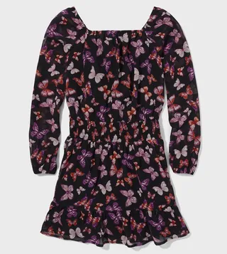 Butterfly Print Long Sleeves Mini Dress