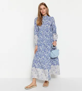 Printed High Neck Maxi Dress