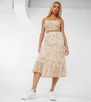 Long Mesh Tiered Skirt