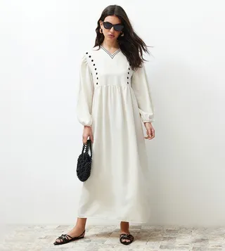 Embroidered V-Neck Midaxi Dress