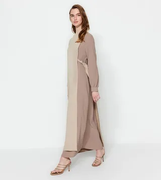 Color Block Long Sleeves A-Line Dress
