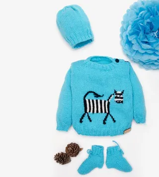 Sweater With Cap And Booties - Sky Blue