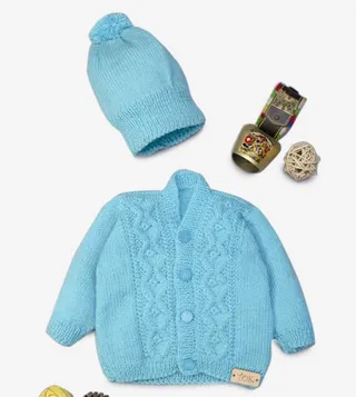 Sweater With Cap And Booties - Sky Blue