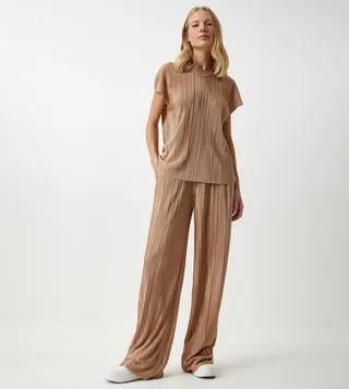Pleated Short Sleeves Co-Ord Set