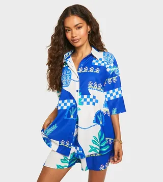 Printed Oversized Shirt & Shorts Set
