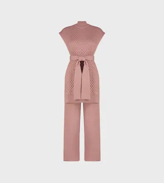Belted Mock Neck Knitted Co-Ord Set