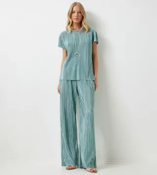 Pleated Short Sleeves Co-Ord Set