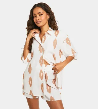 Hammered Aztec Print Oversized Shirt & Shorts Set