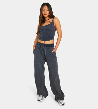 Washed Seam Detail Corset Top and Sweatpants Set