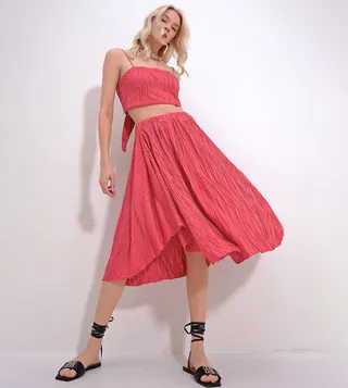 Textured Crop Top and Skirt Set