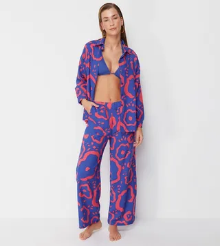 Abstract Patterned Shirt and Trousers Set