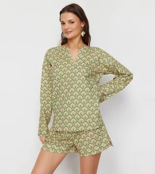 Ethnic Print Top and Shorts Set