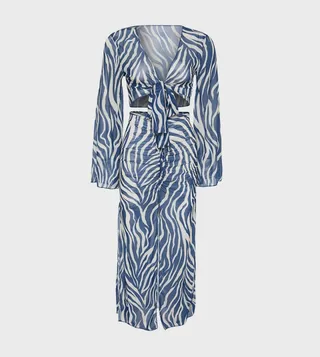 Animal Patterned Gathered Mesh Top and Skirt Set