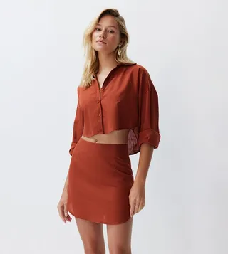 Solid Shirt and Skirt Set