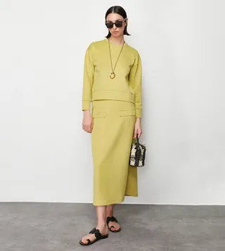 Solid Sweatshirt And Skirt Set