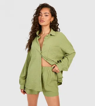 Crinkle Textured Relaxed Fit Shirt & Shorts