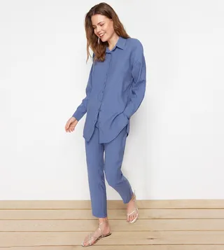 Solid Woven Long Sleeves Co-Ord Set