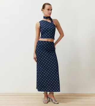 Polka Dot Tulle Top and Skirt Set with Scarf