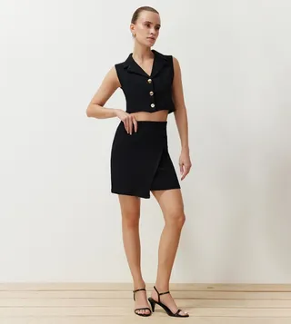 Solid Crop Top and Skirt Set