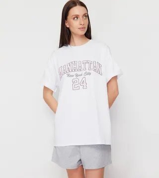 Slogan Printed Oversized T-Shirt and Shorty Set