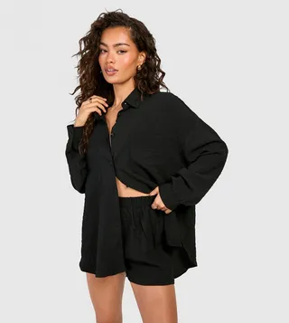 Crinkle Textured Relaxed Fit Shirt & Shorts