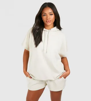 Solid Hoodie and Sweat Short Set