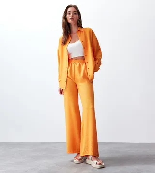 Crinkled Woven Top and Bottom Set
