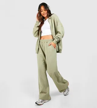 Washed Zip Through Bomber Straight Fit Co-Ord Set
