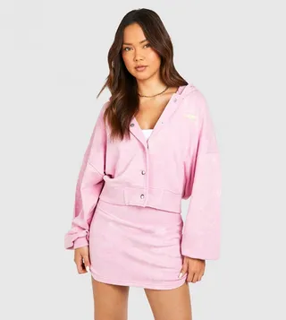 Popper Detail Bomber Hoodie and Sweat Skirt Set