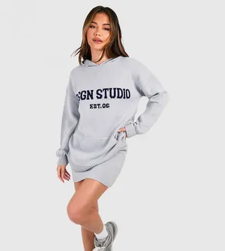 DSGN Studio Oversized Hoody and Mini Skirt Knitted Set