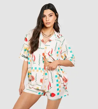 Hammered Fruit Printed Relaxed Fit Shirt & Shorts Set