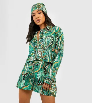 Petite Paisley Shirt Headscarf and Short Co-Ord Set