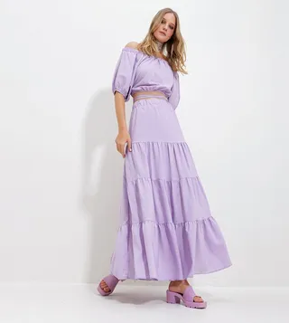Madonna Collar Crop Top and Skirt Poplin Set