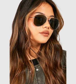 Tinted Frame Gold Aviator Sunglasses