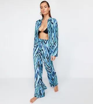 Abstract Patterned Shirt and Trousers Set