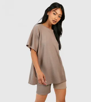 Ribbed Relaxed Fit T-Shirt & Cycling Short Set