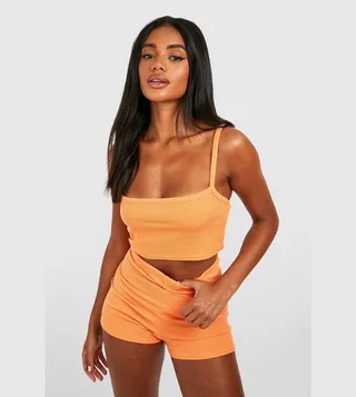 Ribbed Square Neck Bralette And Short Set