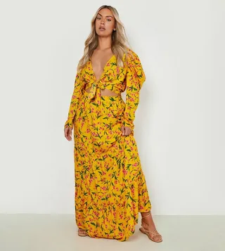 Floral Maxi Skirt Puff Sleeves Co-Ord Set