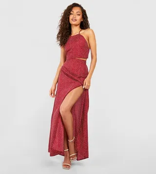 Woven Printed Crop and Maxi Skirt Co-Ord Set