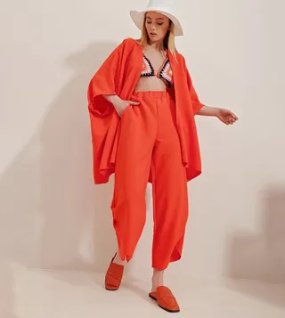 Crinkled Kimono And Trouser Set