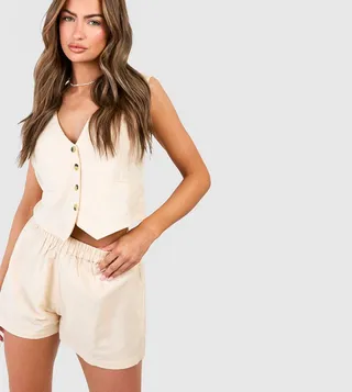 Linen Look Waistcoat and Relaxed Fit Shorts