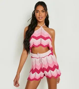 Ombre Crochet Halterneck and Shorts Set