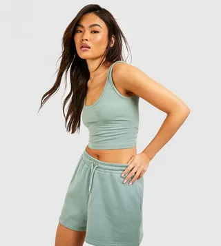 Scoop Neck Crop Top and Sweat Short Set