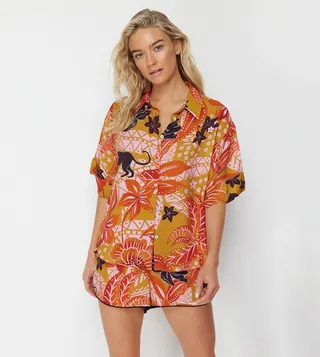 Tropical Print Shirt and Shorts Set