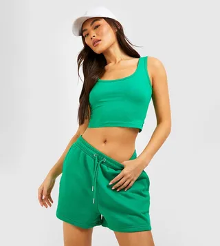 Scoop Neck Crop Top and Sweat Short Set